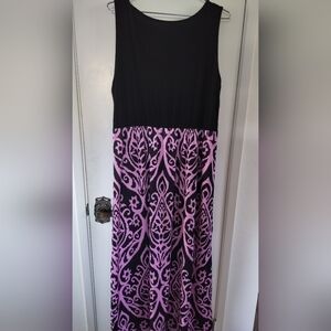 Women's Size XL Black Pink Elastic Waist Tank Maxi Dress